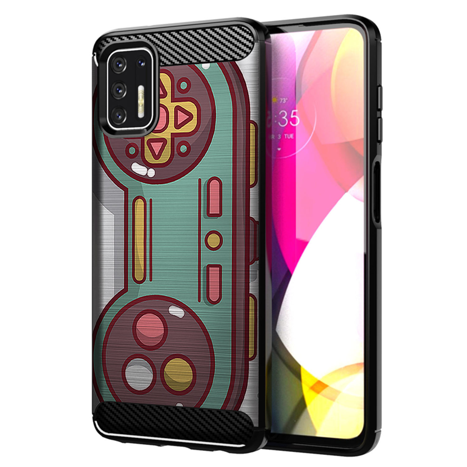 Custodia BattleBorn Customs Per Moto G Stylus (solo 2021) – TPU Flessibile Nera Effetto Carbonio