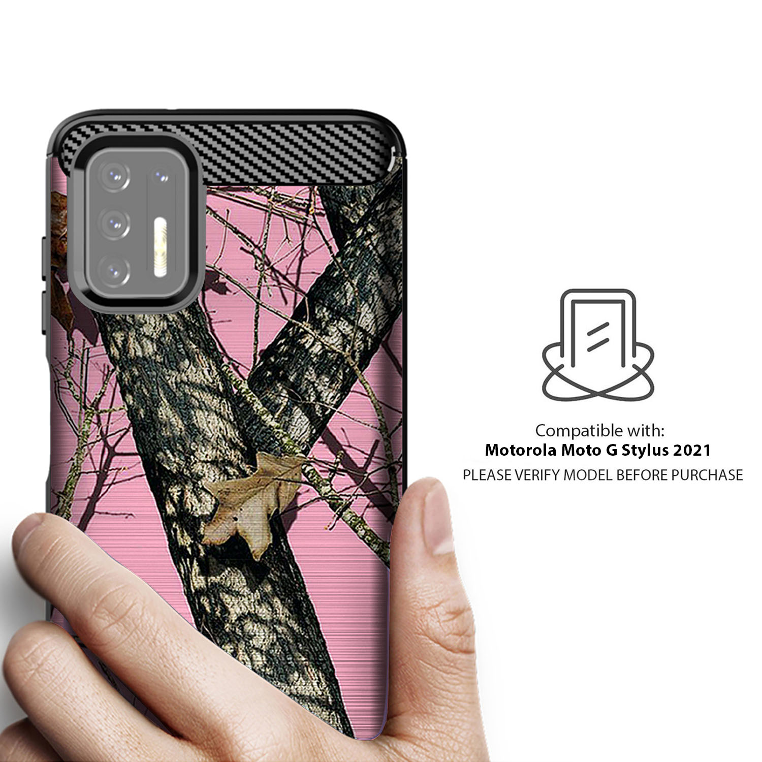 Custodia BattleBorn Customs Per Moto G Stylus (solo 2021) – TPU Flessibile Nera Effetto Carbonio